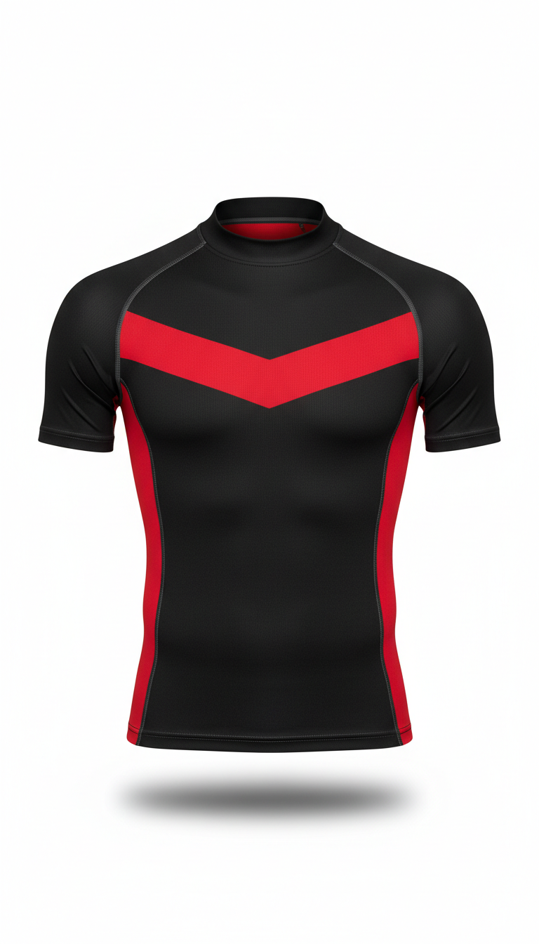 Compression shirt with vivid red accents
